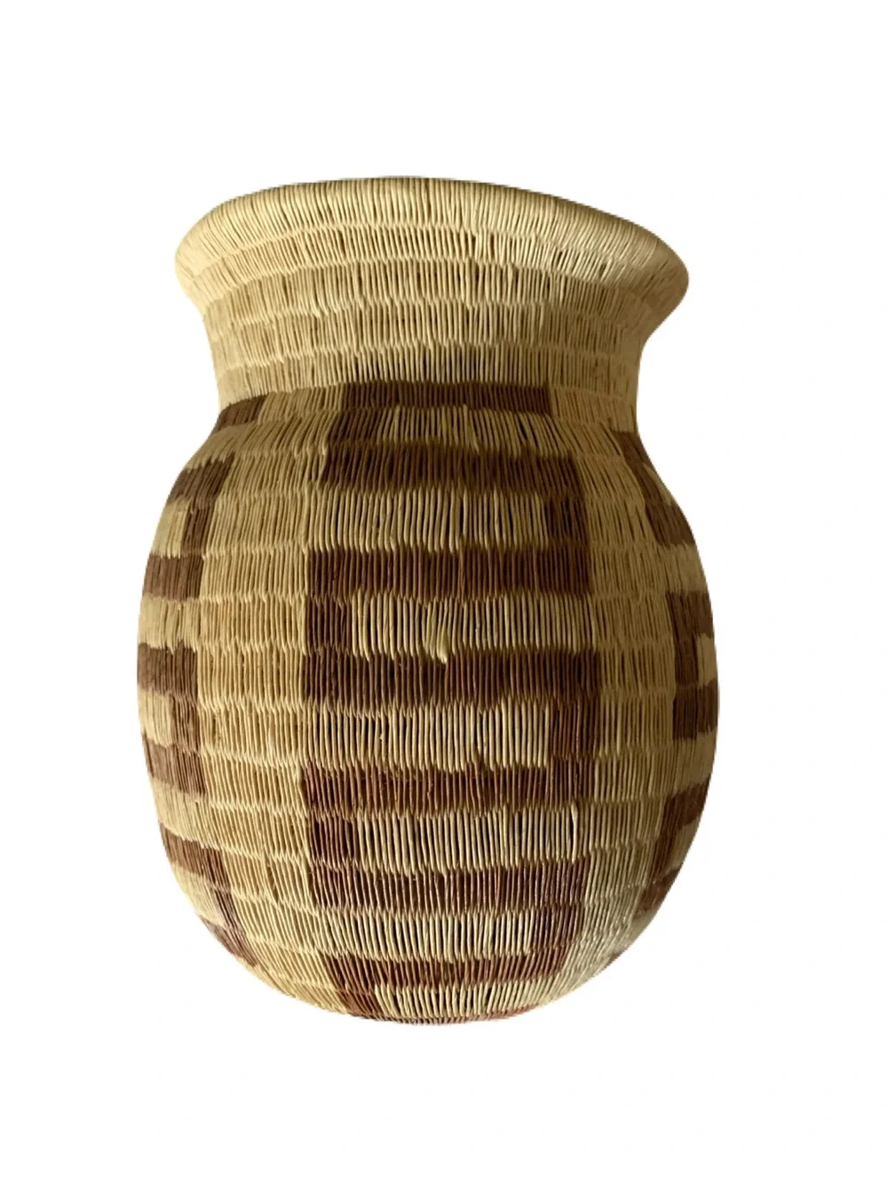 Wounaan Style Handwoven Basket Zig Zag Motif Panama Chunga Palm Tribal Art Vase